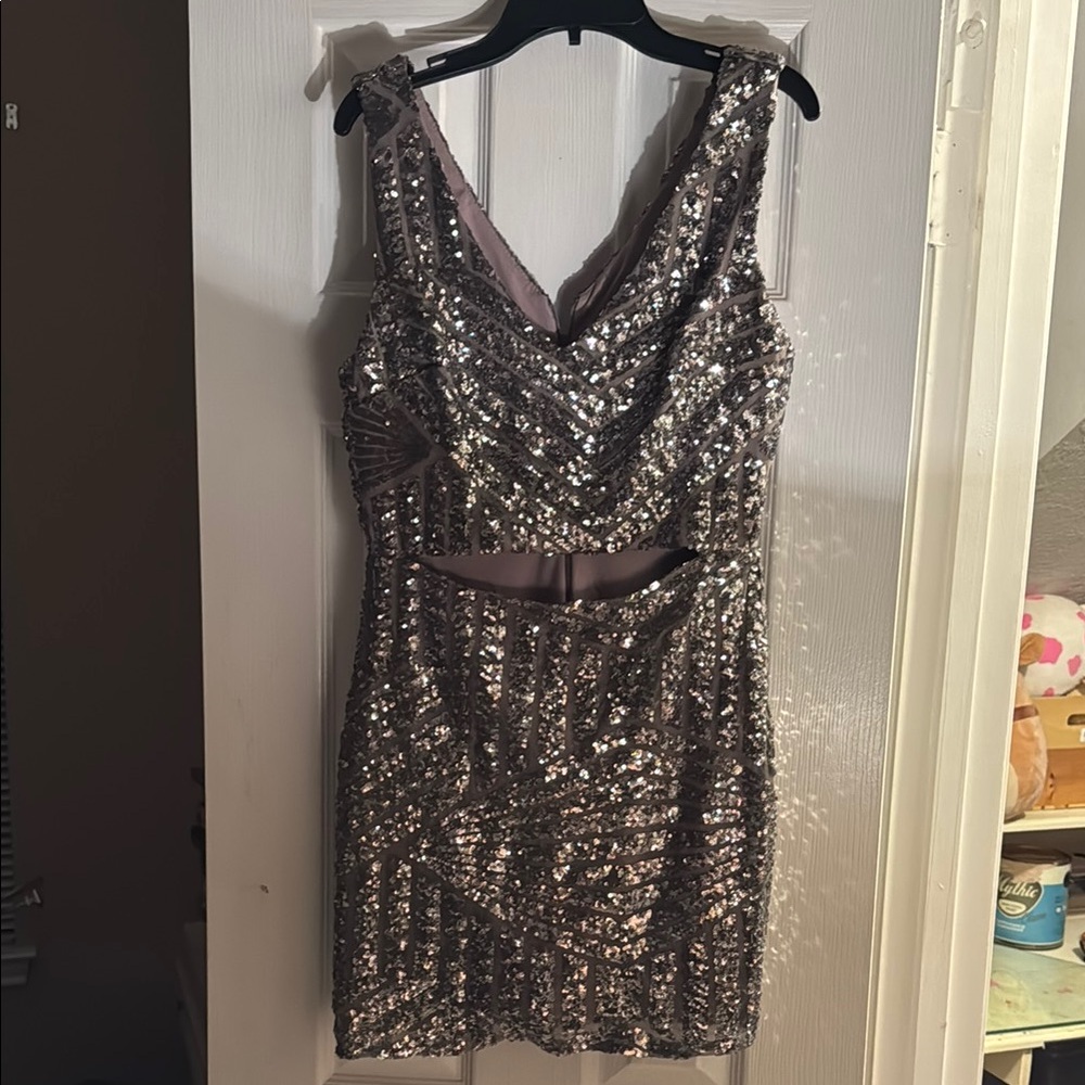 Karlie Silver Sequin Ruched Mini Dress